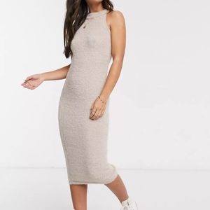 NWT ASOS Midi Cozy‎ Fluffy Dress in Tan size 6